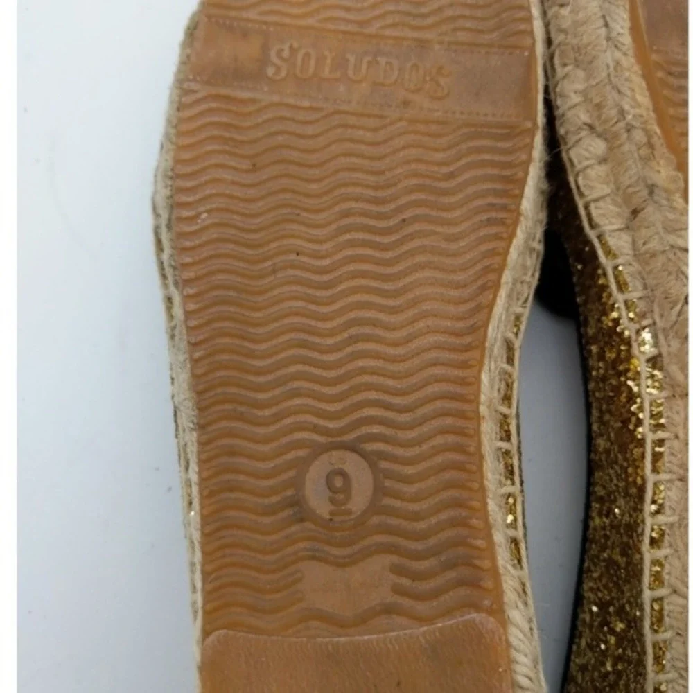 Soludos Women Glam Nautical Glitter Espadrille Loafers 9 Gold Sparkle Slip On